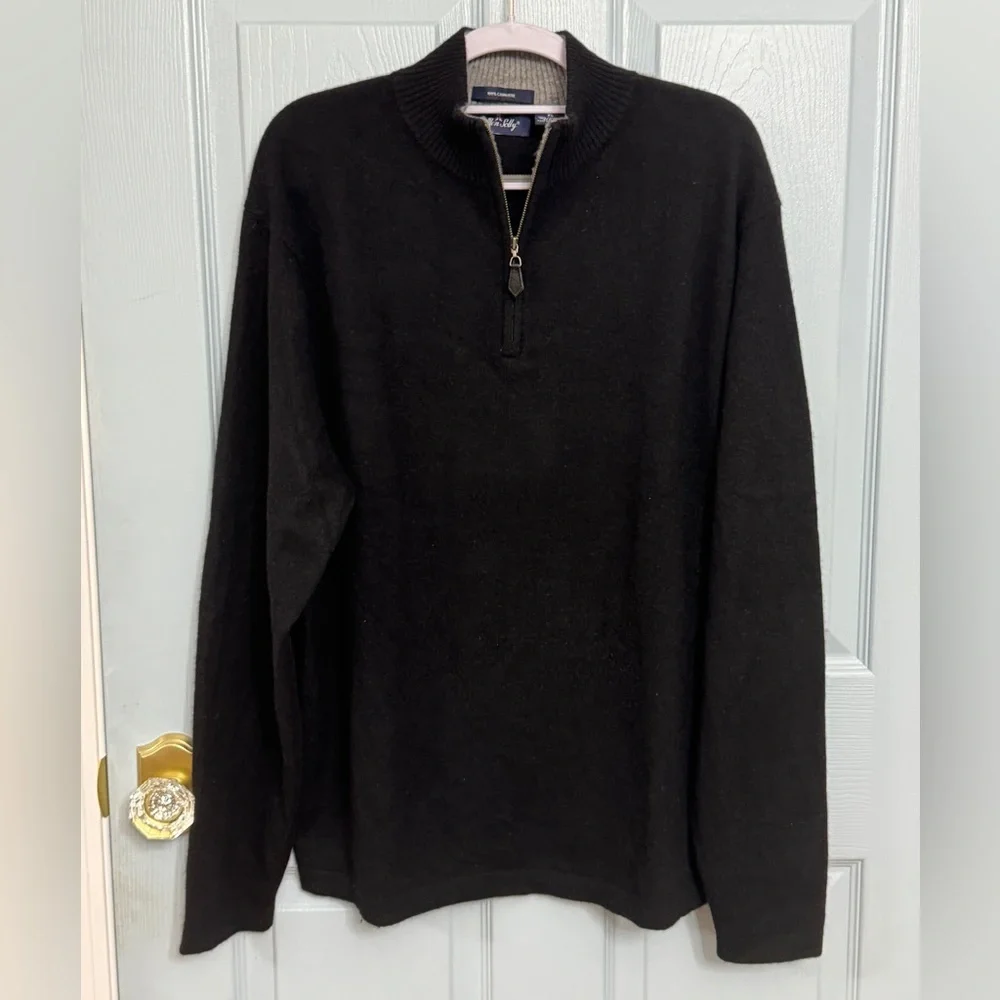 Allen Solly Black Quarter-Zip Men's Sweater 100% Cashmere Size XL